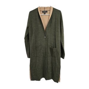 Paul Costelloe Black Label Long Duster Cardigan Wool Blend Green‎ Women’s Size M
